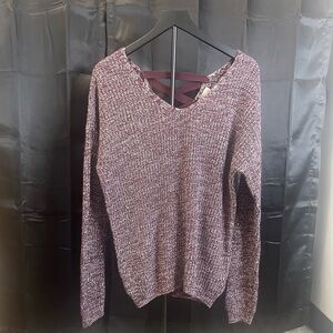Heritage Burgundy V-Neck Sweater with Cross Back